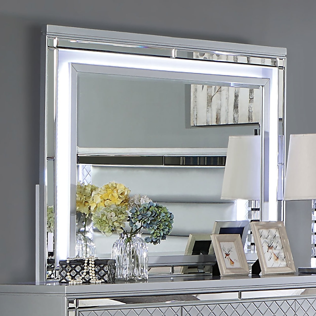 Furniture of America CALANDRIA Mirror with LED Lighting, Silver