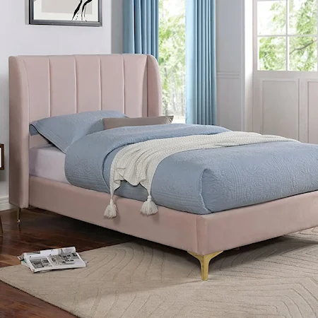 Pearl Contemporary Upholstered Youth Bed with Wingback Headboard