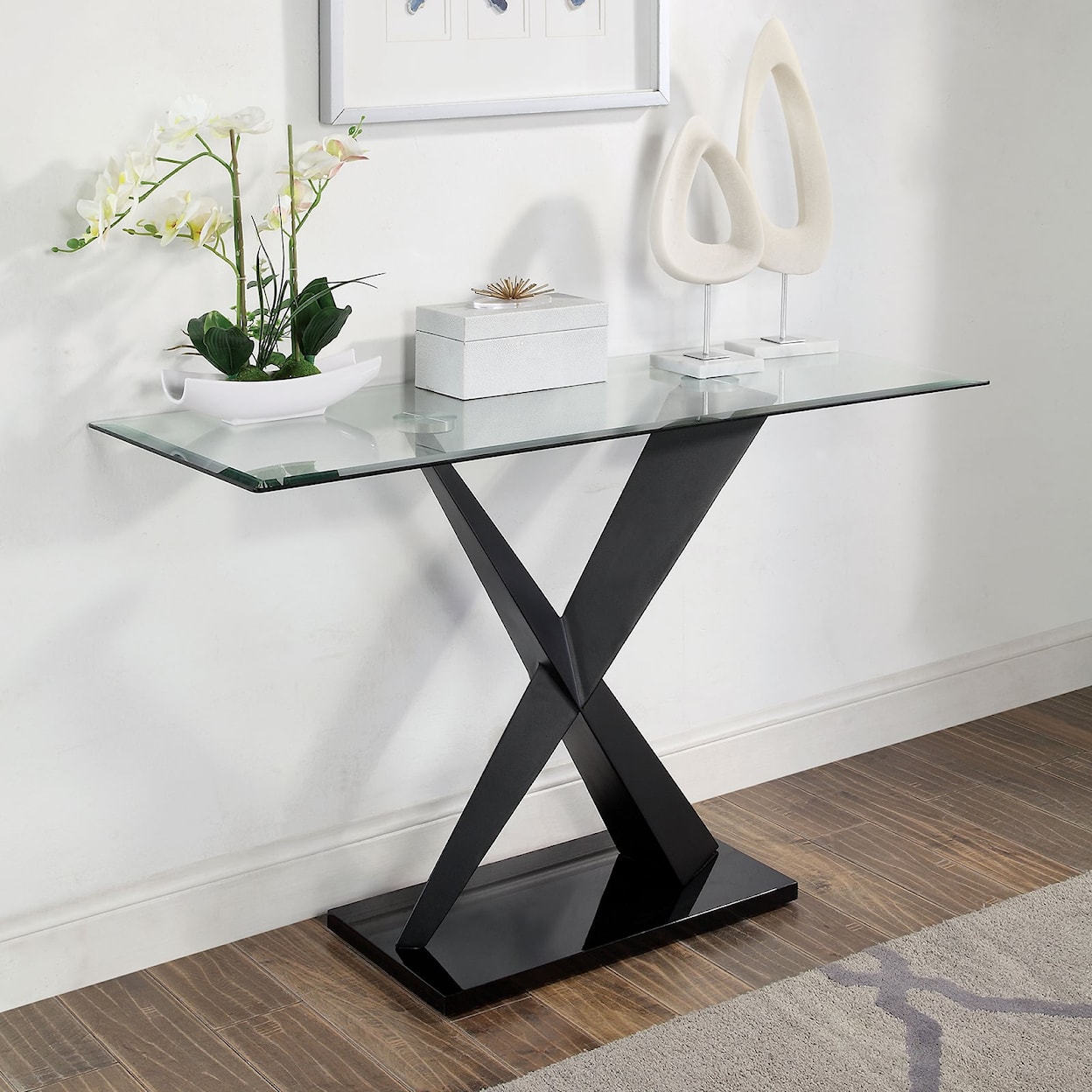 Furniture of America XANTHUS Sofa Table with Black Steel Base