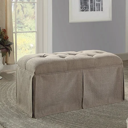 Transitional Button-Tufted Ottoman with Stotage