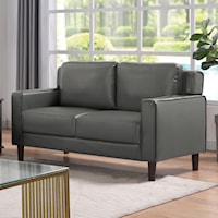 Contemporary Faux Leather Loveseat with Tapered Legs - Gray