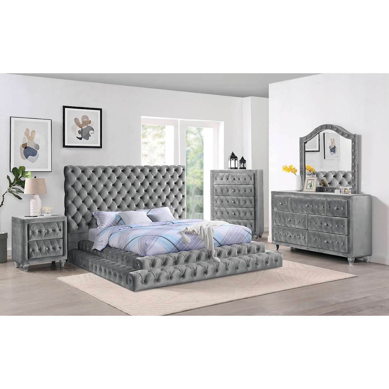 Furniture of America Stefania 5-Piece Queen Bedroom Set with Drawer Chest