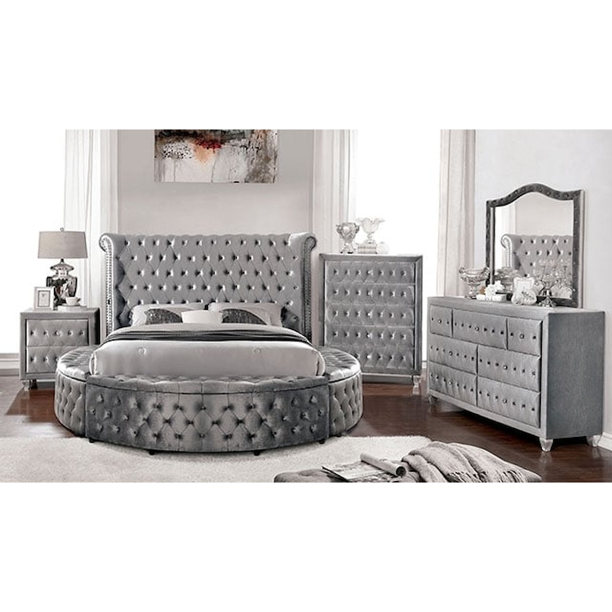 Furniture of America Sansom Cali. King Upholstered Round Bed