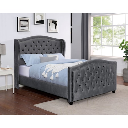 Upholstered King Bed with Button Tufting