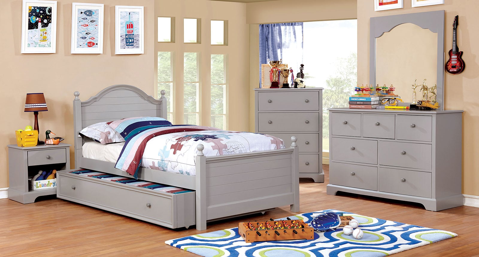 Furniture of America Diane CM7158GYT4PCTR 4 Pc. Twin Bedroom Set w