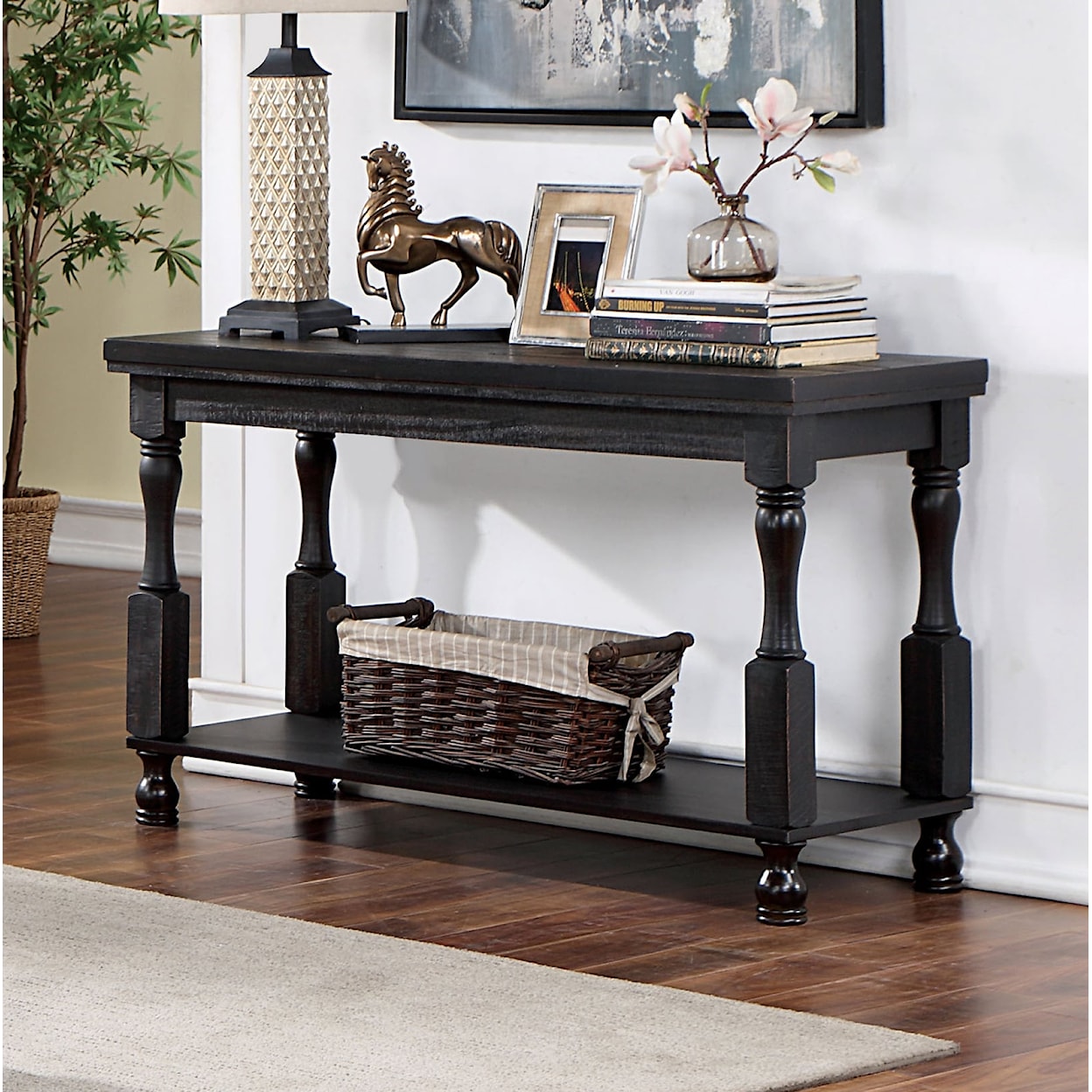 Furniture of America Calandra Sofa Table, Antique Black