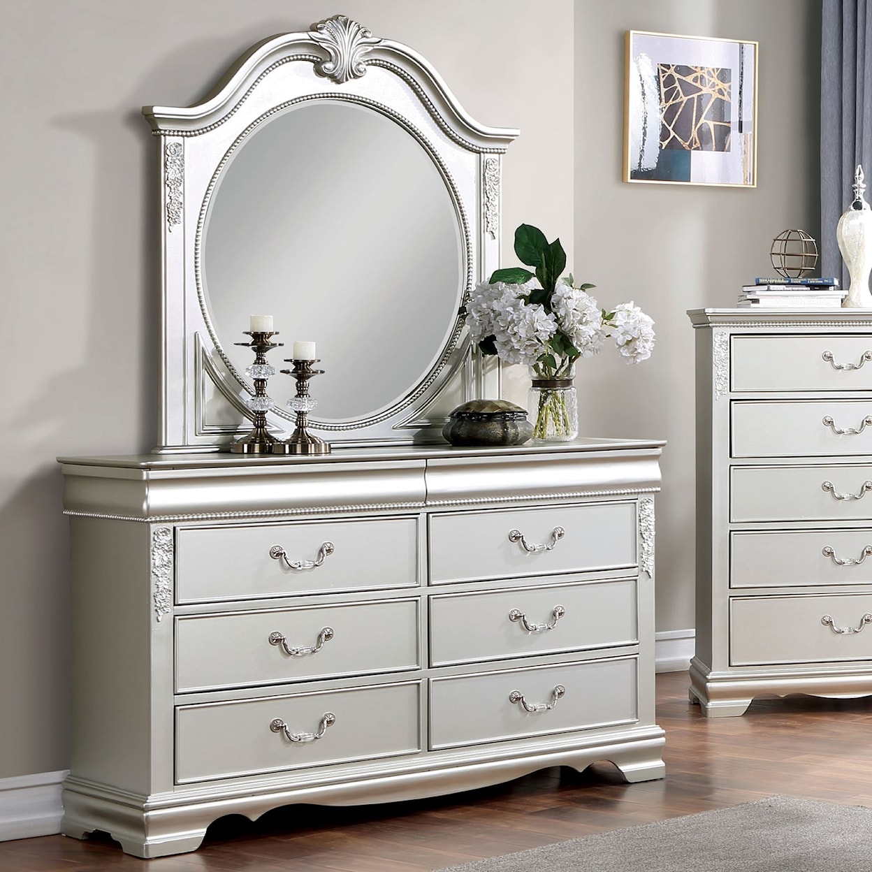 Furniture of America Alecia 6-Drawer Dresser with Carved Wood Accents