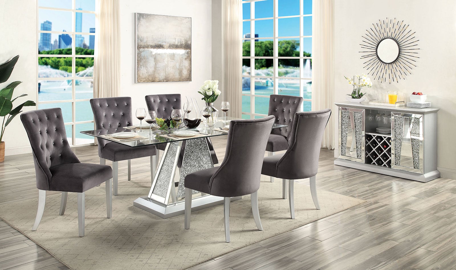 Furniture of America REGENSDORF CM3516TTABLE Glam Pedestal Dining