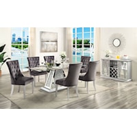 Glam 7-Piece Pedestal Dining Table and Upholstered Side Chairs Set