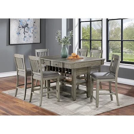 Transitional 7-Piece Counter Height Dining Table Set