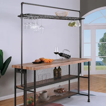 Industrial 4-Shelf Bar Table with USB and Power Outlet and Glassware Storage