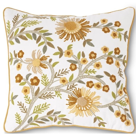 16" Square Pillow Embroidered Botanicals