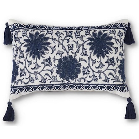 18" Rectangular Blue and White Embroidered