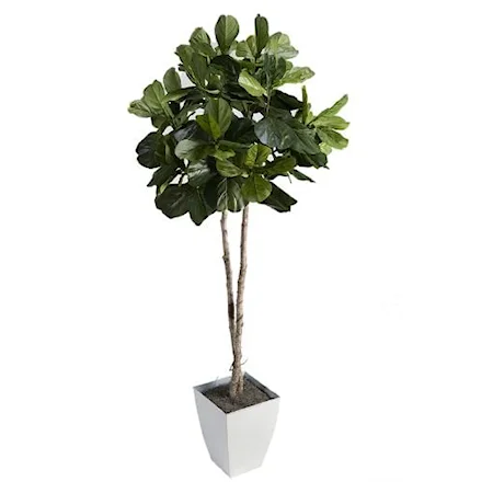 Fiddle Leaf Fig Tree in White Square Metal Planter