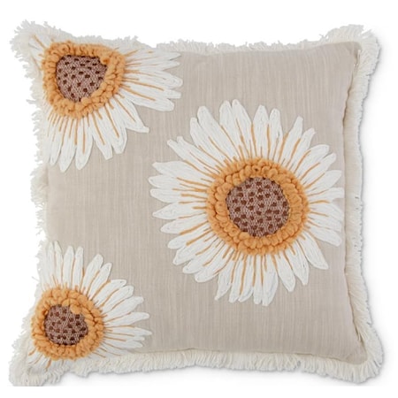 18" Square Pillow Embroidered Sunflower