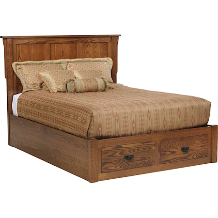 Transitional Queen Panel Bed with Footboard Storage Drawers