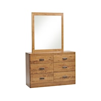 Transitional 6-Drawer Dresser with 1" Bevel Mirror