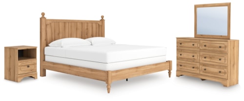 King Panel Bed, Dresser, Mirror And Nightstand