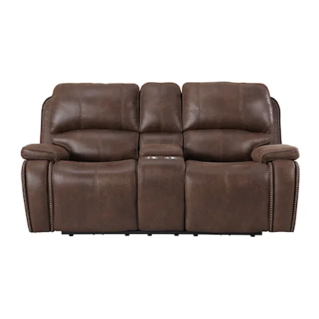 Transitional Power Reclining Loveseat with Storage Console and Cup Holders