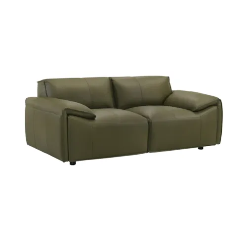 Contemporary Leather Squared Pillow-Arm Loveseat with Discreet Rounded Feet
