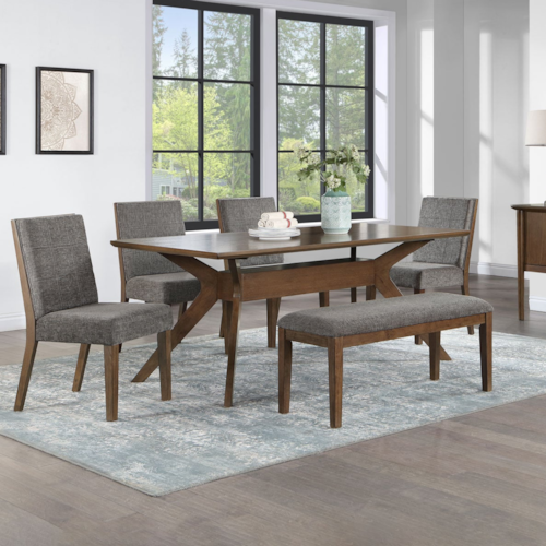 Mid-Century Modern 6-Piece Dining Set with Side Chairs and Bench
