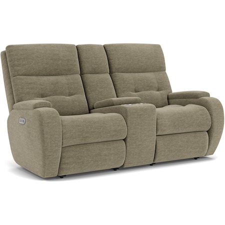 Transitional Dual Power Reclining Loveseat w/Storage Console & Cup Holders