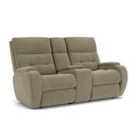 Transitional Dual Power Reclining Loveseat w/Storage Console & Cup Holders