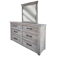 Farmhouse Style 6-Drawer Dresser and Mirror Set