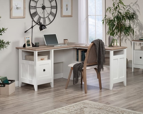 Transitional L-Shaped Desk with 1-File Drawer & Open Storage Shelves