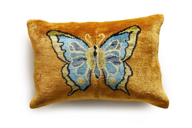 Gold Green Butterfly Pillow