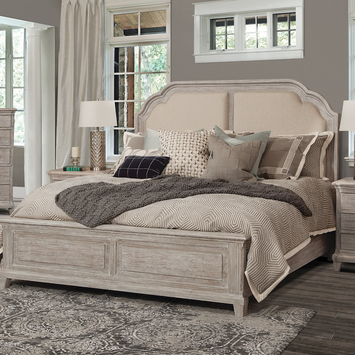 American Woodcrafters Painters Creek Upholstered Queen Bed