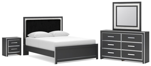 Queen Upholstered Bed, Dresser, Mirror And Nightstand