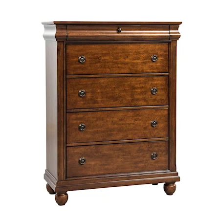 Transitional Five-Drawer Chest with Antique Brass Hardware