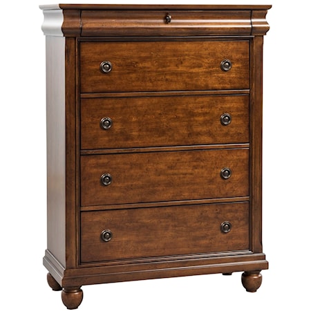 Transitional Five-Drawer Chest with Antique Brass Hardware
