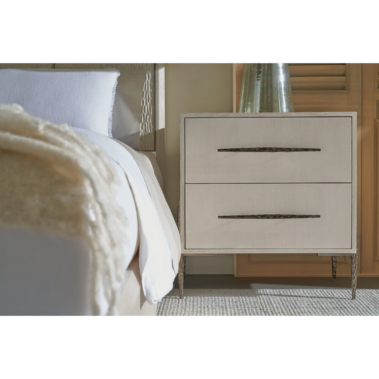 Theodore Alexander Essence Two Drawer Nightstand with Metal Legs