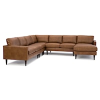 Leather 6-Seat Sectional Sofa w/ Chaise & Wood Feet