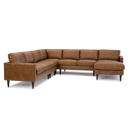 Leather 6-Seat Sectional Sofa w/ Chaise & Wood Feet