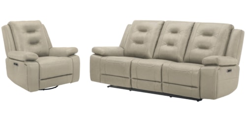 Casual Power Reclining Sofa and Recliner Set with USB/USB-C Ports