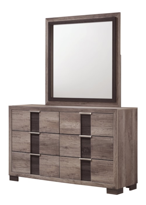Contemporary 6-Drawer Dresser and Mirror Set