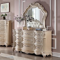 Transitional 9-Drawer Dresser and Mirror