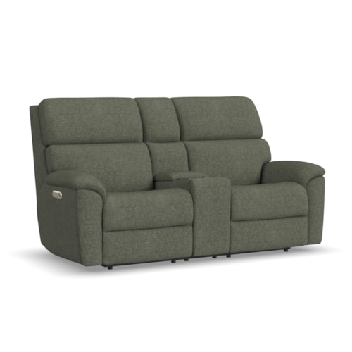 Transitional Power Reclining Loveseat with Console