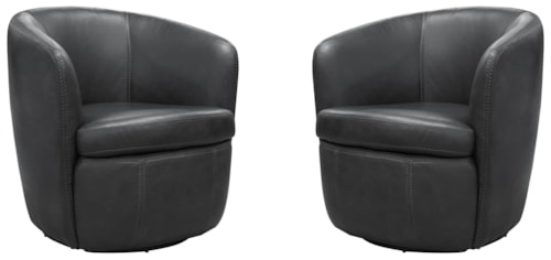 Contemporary Leather Swivel Barrel Chair (Set of 2)