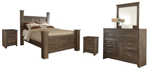 Queen Poster Bed With Mirrored Dresser And 2 Nightstands