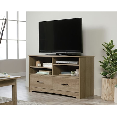 Transitional 2-Drawer TV Stand with Adjustable Shelves