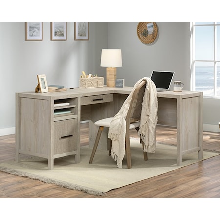 Cottage L-Shaped Desk with File Drawer & Open Storage Shelves