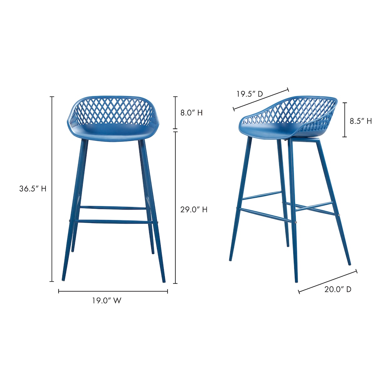 Moe's Home Collection Piazza Piazza Outdoor Barstool Blue-M2