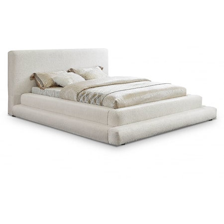 Contemporary Teddy Fabric Upholstered Queen Bed - Cream