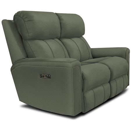 Transitional Double Reclining Loveseat with Nailheads and Power Headrest