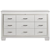 Glam Nine Drawer Dresser with Beveled Mirror Accent