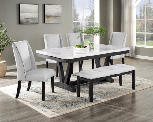 Vance Transitional 6-Piece Faux Marble Dining Set